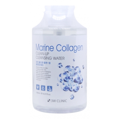 Купить 3W CLINIC Очищающая вода для снятия макияжа с морским коллагеном Marine Collagen Clean-Up Cleansing Water 500мл в магазине Мята Молл
