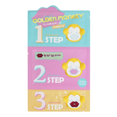 Купить Holika Holika Набор средств для ухода за губами 3-х ступенчатый Golden Monkey Glamour Lip 3-Step 7г в магазине Мята Молл