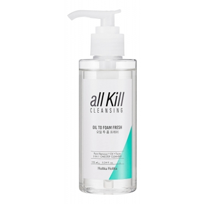 Купить Holika Holika Освежающее гидрофильное масло для снятия макияжа All Kill Cleansing Oil To Foam Fresh 155мл в магазине Мята Молл