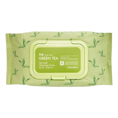 Купить Tony Moly Салфетки для снятия макияжа с экстрактом зеленого чая The Chok Chok Green Tea No-Wash Cleansing Tissue 100шт в магазине Мята Молл