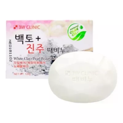 Купить 3W CLINIC Мыло с жемчужным порошком и белой глиной White Clay + Pearl Beauty Soap 120г в магазине Мята Молл